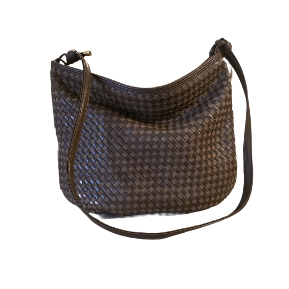 Vintage Empress Elegant Brown Woven Shoulder Bag Gold Hardware - Picture 4 of 12